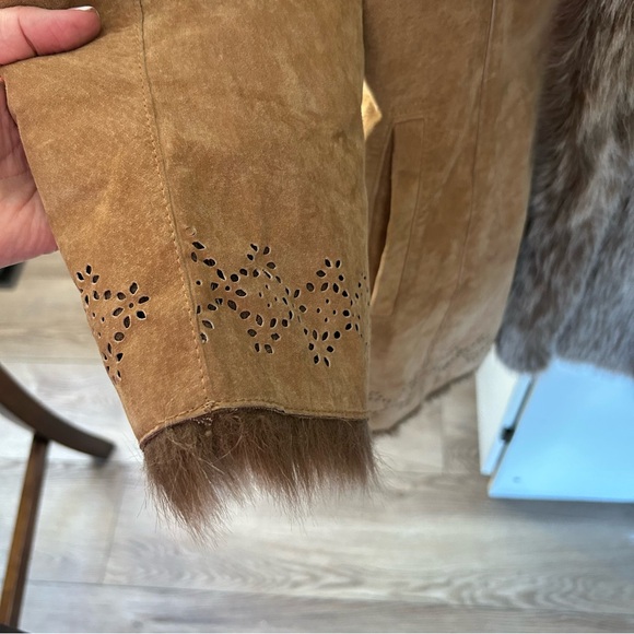 Gorgeous 100% Genuine Leather Faux Fur Penny Lane Long Jacket Coat Size Large - Picture 5 of 16